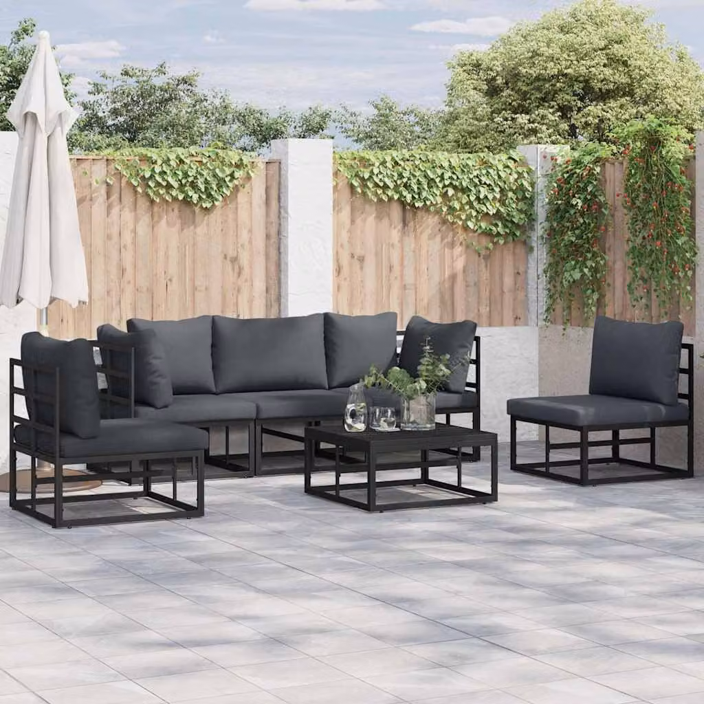 Set Divano da Giardino a L vidaXL in Alluminio Verniciato con Cuscini Nero Antracite 5 Pezzi – 1