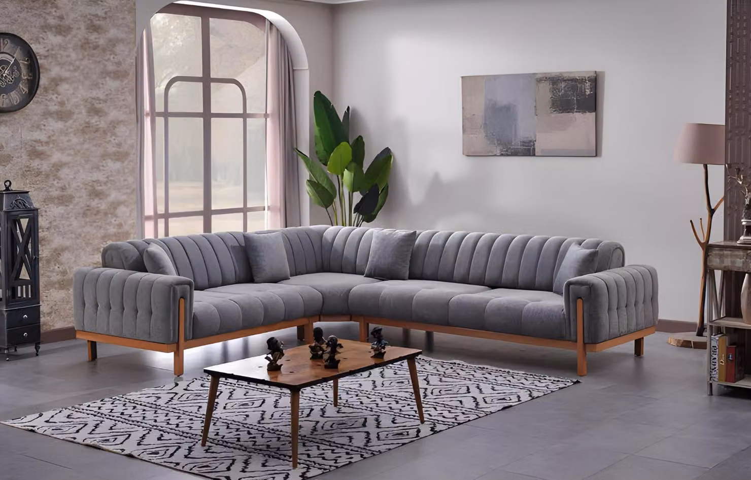 Grau Ecksofa L-Form Wohnzimmer Textil Design Modern Möbel Sofas