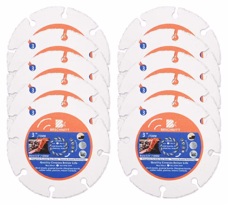 Set di 10 dischi da taglio in carburo per smerigliatrice angolare, diametro 75 mm