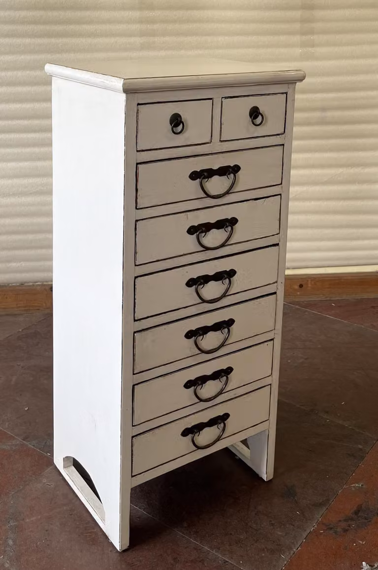 Cassettiera antica con 8 cassetti altezza95cm colore legno:bianco