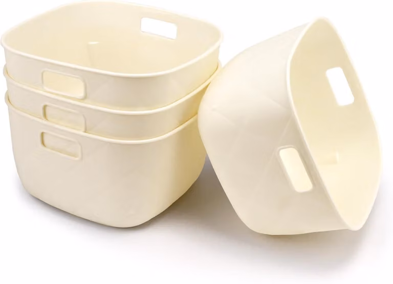 Contenitori di plastica, 4 pezzi, color beige, per cucina e bagno