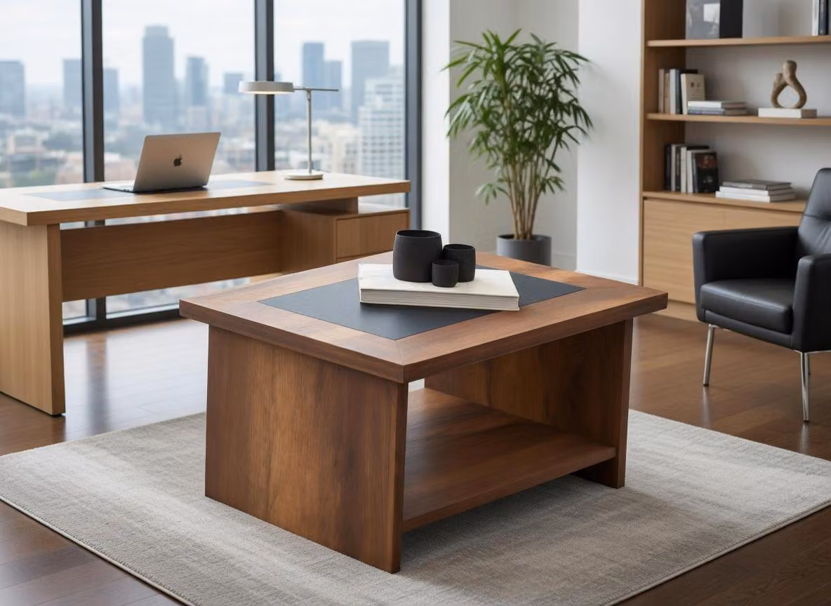 Elegante tavolino in legno con piano nero