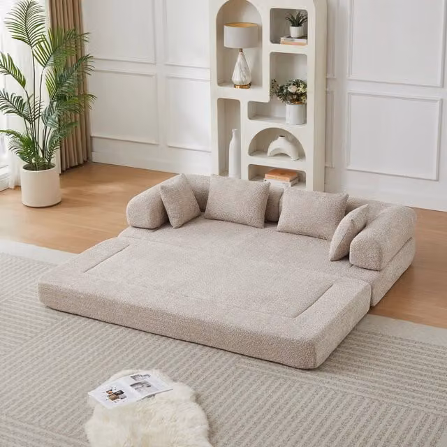 Desviae Divano letto modulare 4 in 1 in ciniglia color kaki con schienale regolabile 4 cuscini inclusi senza montaggio