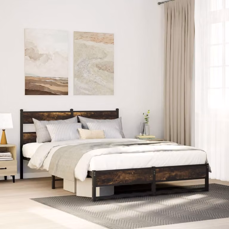 vidaXL Giroletto in Metallo Rovere Fumo senza Materasso L/P/H: 150 x 200 x 91,5 cm