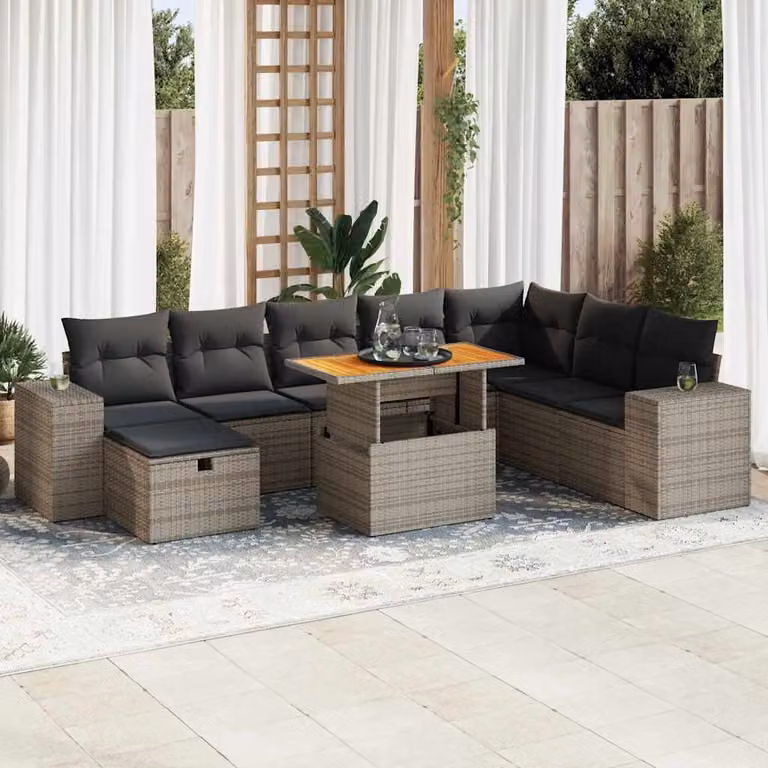 Maison Exclusive - Set da giardino 9 pezzi con cuscini Grigio Polyrattan Acacia