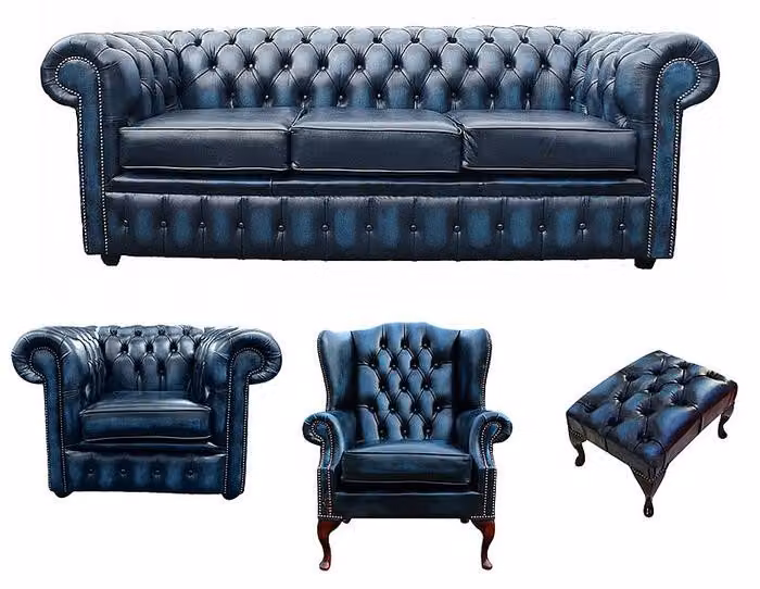 Sofagarnitur Chesterfield Polster Couch Sofa Leder Sitz Garnitur Ohrensessel 414