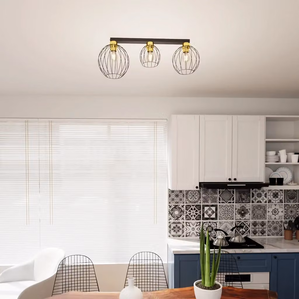 Plafoniera Minimal Industrial Orion Luceart-Classic con 3 Luci Lineari in Metallo Nera e Oro – 2