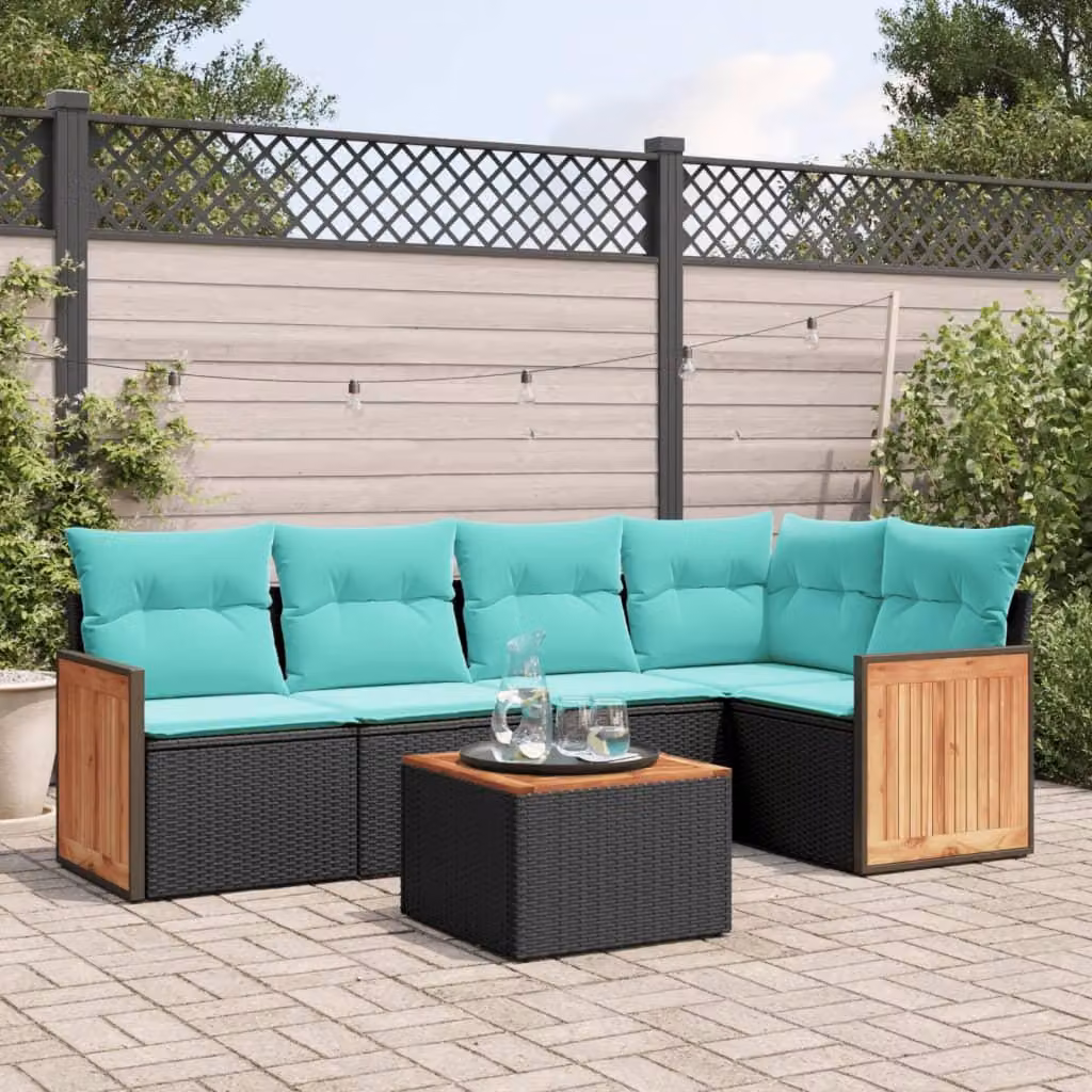 Maison Exclusive - Set di 6 divani da giardino con cuscini, polyrattan nero