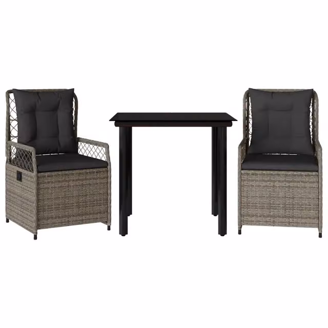 Set da Pranzo da Giardino 3 pz | Set Salotto da Giardino con Cuscini in Polyrattan Grigio