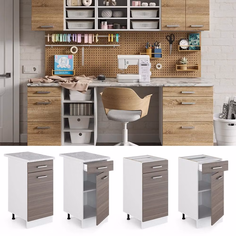 Base universale R-Line Vicco Grigio con cassetto e piano di lavoro, L: 40 cm, H: 81,6 cm, P: 60 cm – 2