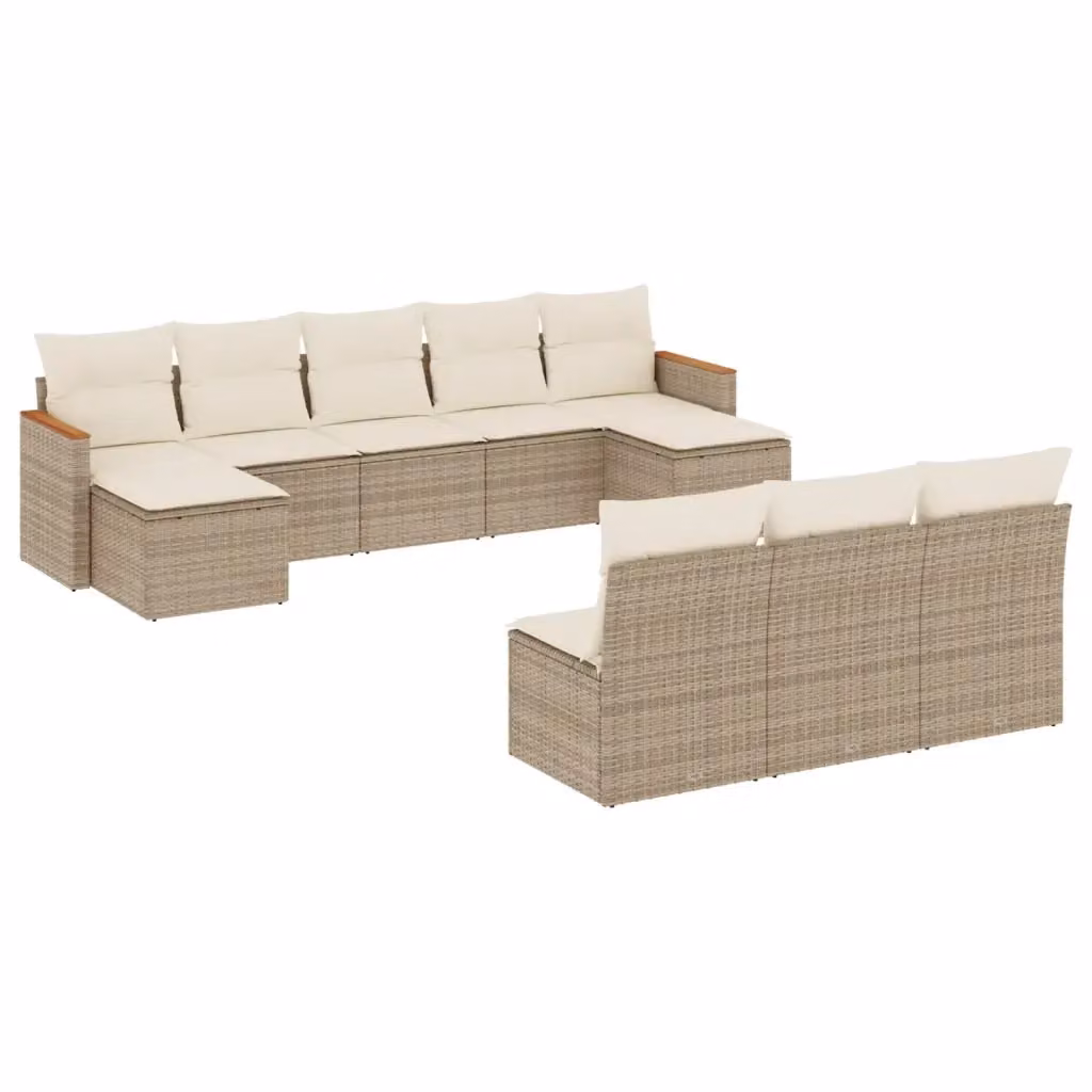 vidaXL Set Divano da Giardino 10 pz in Polyrattan con Cuscini Beige e Struttura in Acciaio Verniciato a Polvere – 2