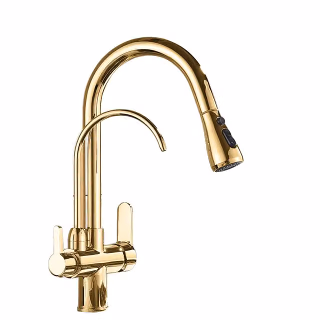 Rubinetto da cucina, finitura ottone antico, ugello estraibile, Golden B