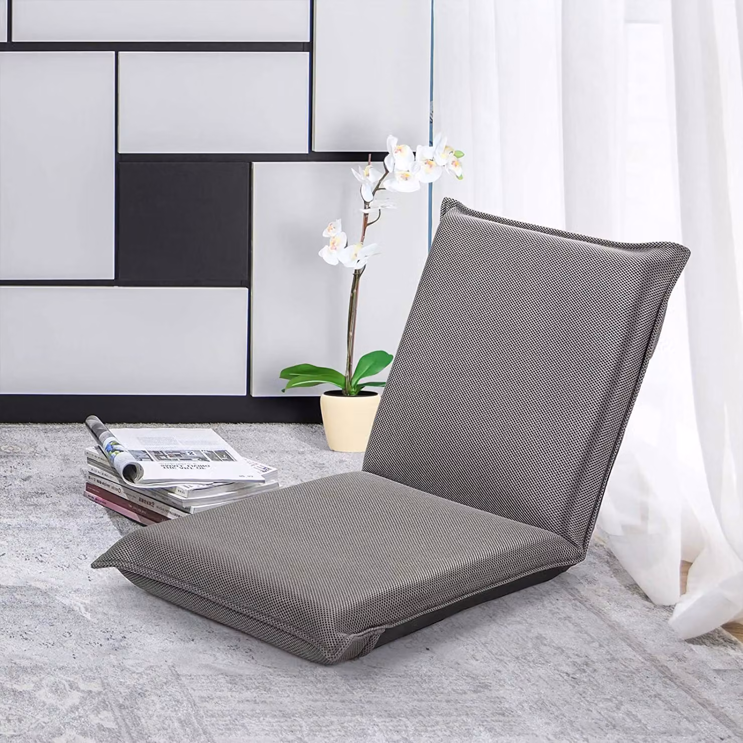 Sedia da pavimento COSTWAY con schienale regolabile a 6 livelli, sedia da pavimento imbottita, sedia da gioco, lettino relax, divano pigro, portata 150 kg, sedia da meditazione grigia
