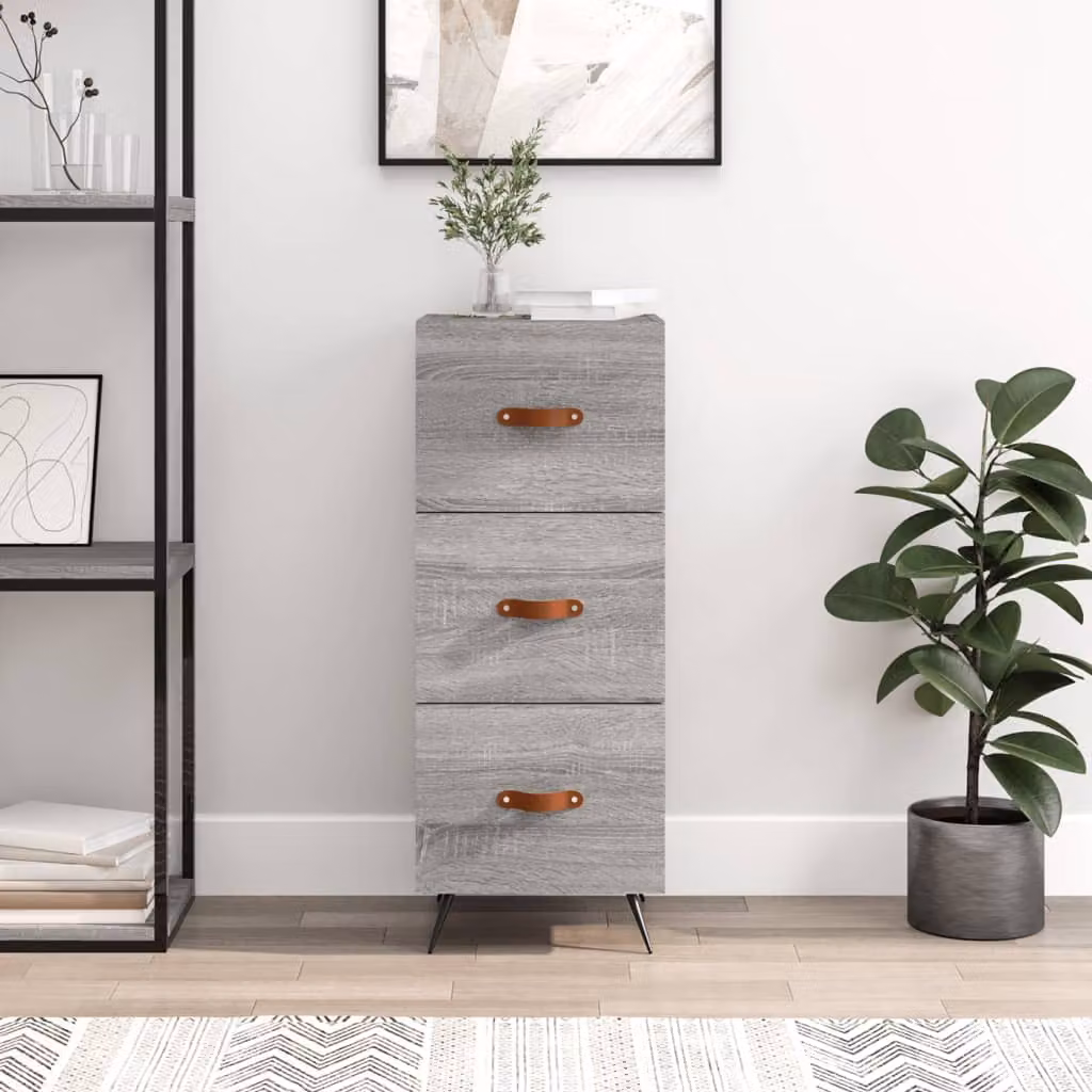 Credenza moderna vidaXL in legno e metallo, Grigio, L 34,5 cm x P 34 cm x H 90 cm