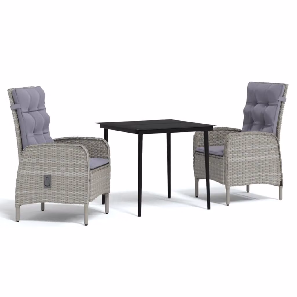 Set da Pranzo da Giardino 3 pz con Cuscini Grigio e Nero