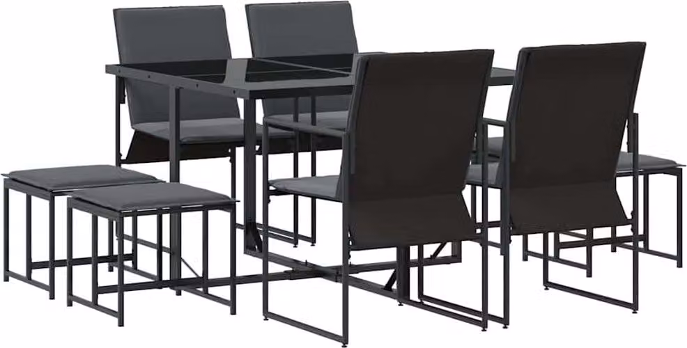 Set da Pranzo per Giardino 9 pcs Nero Acciaio