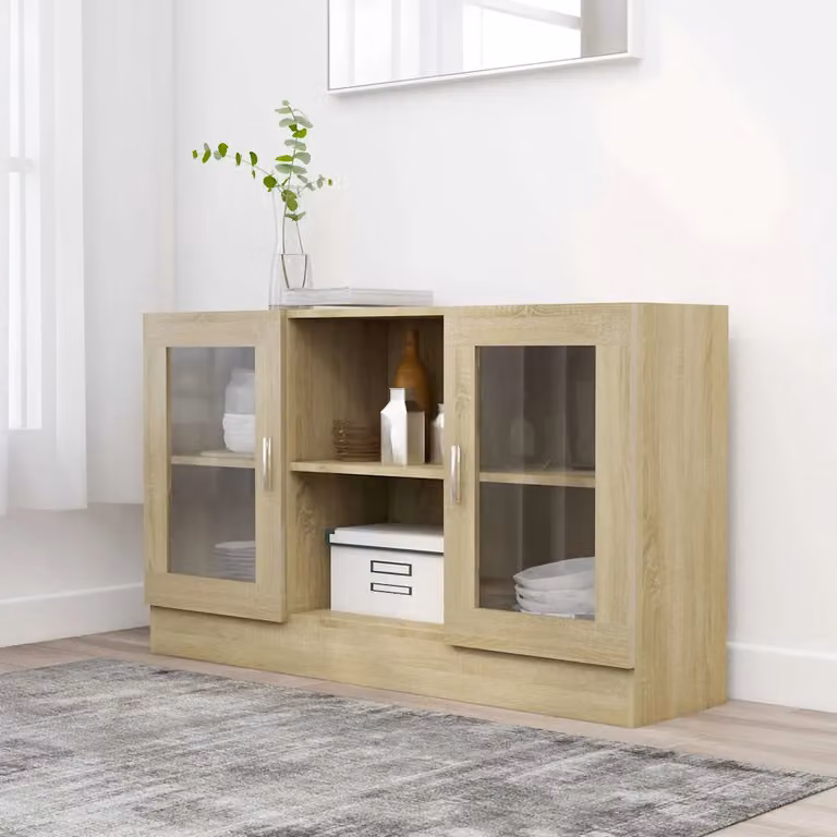 Armadietto Vetrina vidaXL in Rovere con Ante in Vetro, Colore Marrone, L 120 cm x P 30,5 cm x H 70 cm