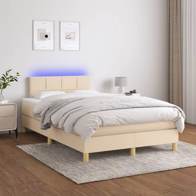 Letto Ibrido con Materasso e Illuminazione LED vidaXL in Tessuto Beige e Bianco L/P/H: 120 x 200 cm