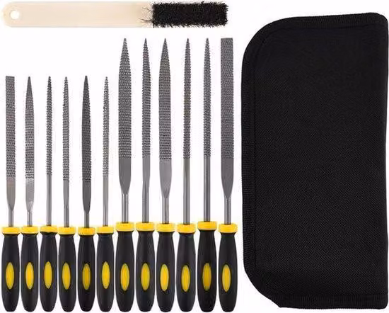Set da 12 pezzi di punte da trapano in metallo e legno, con spazzola e custodia per il trasporto, ideale per progetti fai-da-te e lavori artigianali