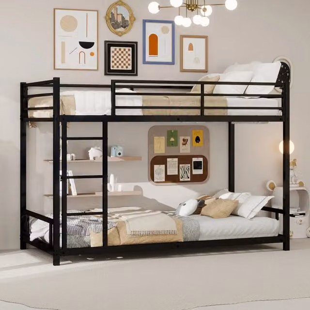 Letto a castello MINIMAL in metallo nero per bambini con struttura stabile