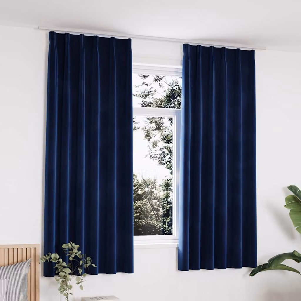 Set di 2 tende oscuranti vidaXL in velluto blu, con ganci, L: 140 cm x H: 175 cm