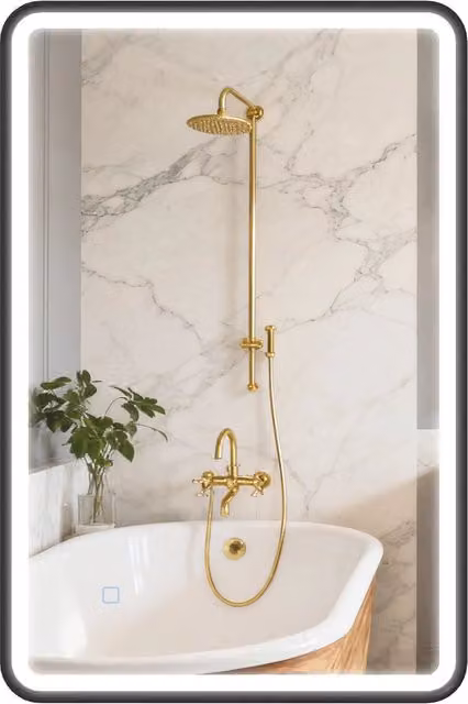 Specchio da bagno LED XYLO nero con illuminazione a parete dimmerabile e funzione anti-appannamento L: 90 cm, H: 60 cm