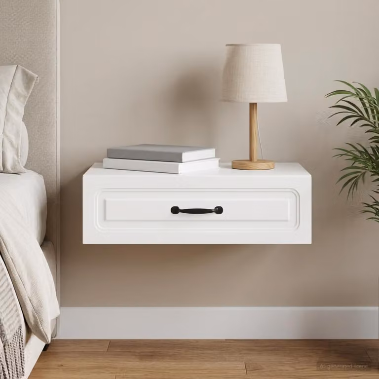 vidaXL Tavolino da parete moderno in legno bianco L: 59 cm, P: 34,5 cm, H: 17 cm