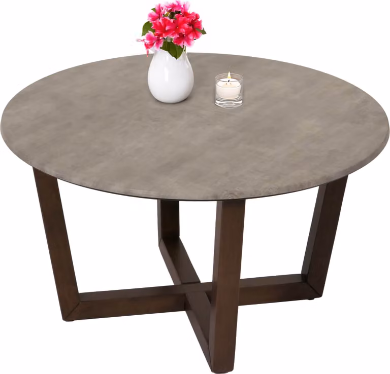 Tavolino da salotto HWC-M61, tavolino da divano, legno massello laminato HPL melaminico Ø80cm, effetto cemento, struttura scura