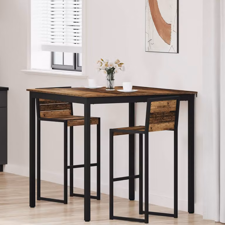 vidaXL Tavolo Bar Moderno Quadrato in Legno e Metallo, Nero e Marrone, L: 110 cm, P: 110 cm, H: 105 cm