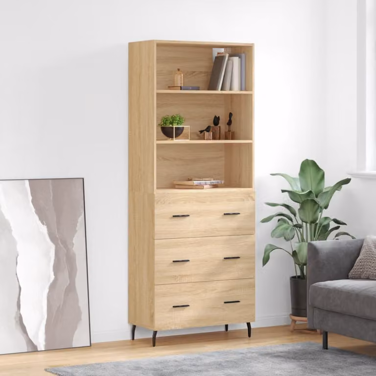 vidaXL Credenza Moderna in Rovere con Ante e Cassetti, Colore Marrone, L/P/H: 69,5 x 34 x 180 cm