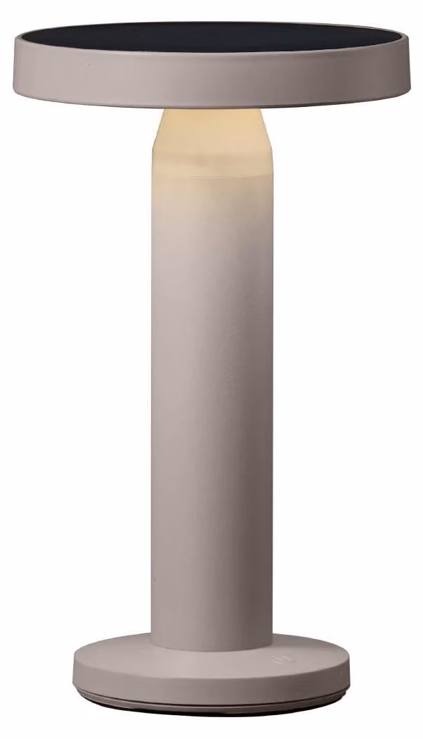 Luxus Europe - Lampada da tavolo solare Rio, color taupe - Lampada da tavolo LED solare per esterni, senza fili - Alimentazione a energia solare e ricarica tramite USB-C