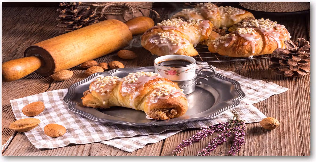 Pannello protettivo per cucina Tulup® in vetro temperato - 100x50 - Protezione anti-schizzi per la cucina. Decorazione per alimenti e bevande: croissant