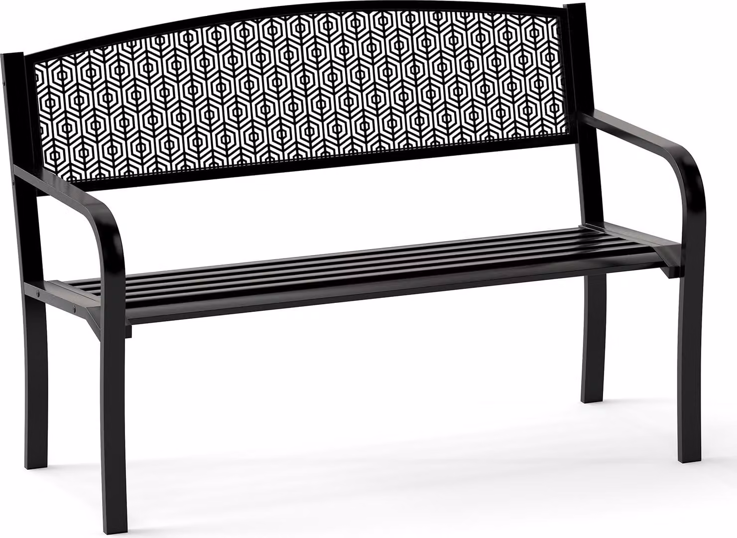 Panca da giardino COSTWAY, panca per 2 persone, panca da balcone con schienale e braccioli, panca in metallo con capacità di carico fino a 300 kg, panca in ferro, 128x60x86cm, nero
