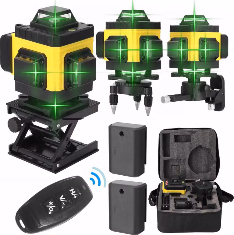 Laser a linee incrociate - 4D 16 linee tipo A - Laser verde - Autolivellamento 3° - Verticale e orizzontale - Batteria agli ioni di litio - Camel