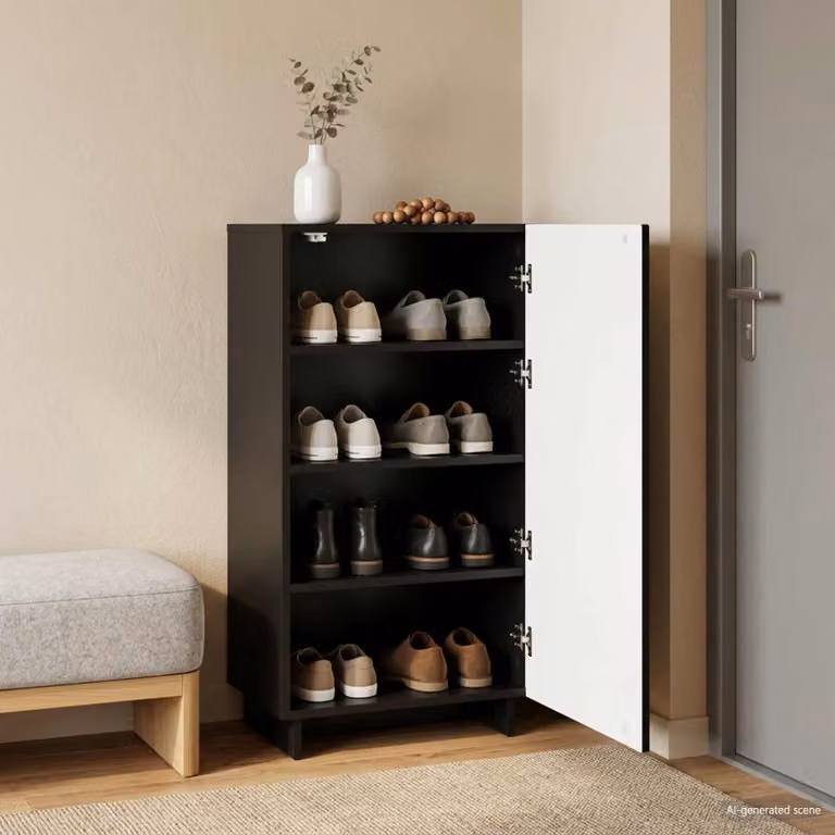 Scarpiera moderna vidaXL in legno nero con ante a battente L/P/H: 48 x 38 x 87,5 cm