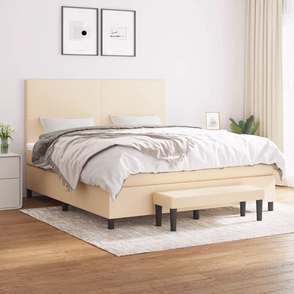 Maison Exclusive - Giroletto a Molle con Materasso Crema 180x200 cm in Tessuto