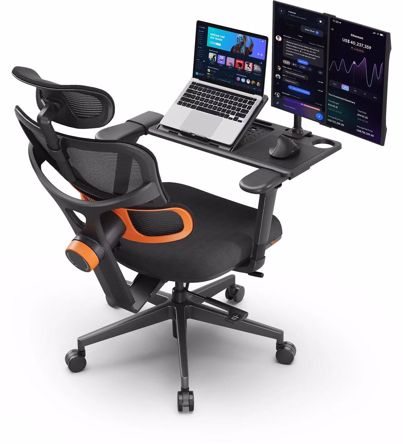 Sedia da ufficio ergonomica - NT001 - Supporto lombare regolabile - 3 angoli di inclinazione - Schienale, braccioli e poggiatesta regolabili - Rotazione a 360° - Set con scrivania