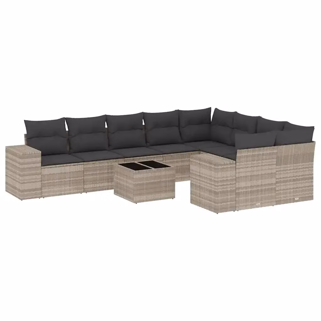 vidaXL Set Divano da Giardino a L con 10 Pezzi, Polyrattan e Cuscini Grigio Chiaro – 2