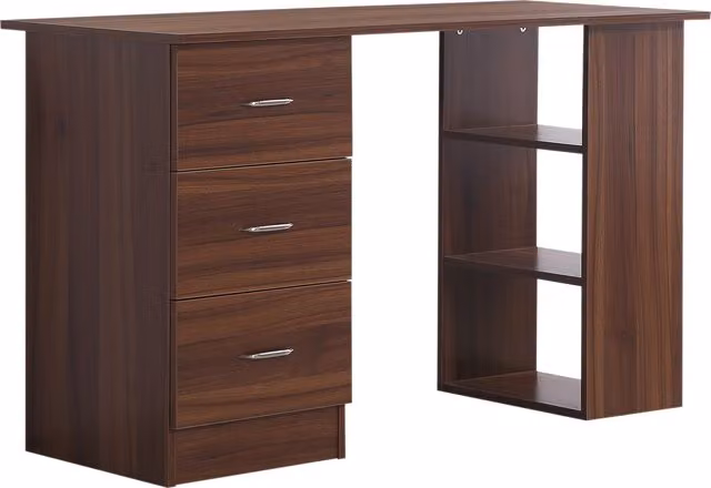 Scrivania da ufficio HOMCOM moderna in MDF con 3 cassetti e 2 ripiani, colore noce, L: 120 cm, P: 49 cm, H: 72 cm – 1