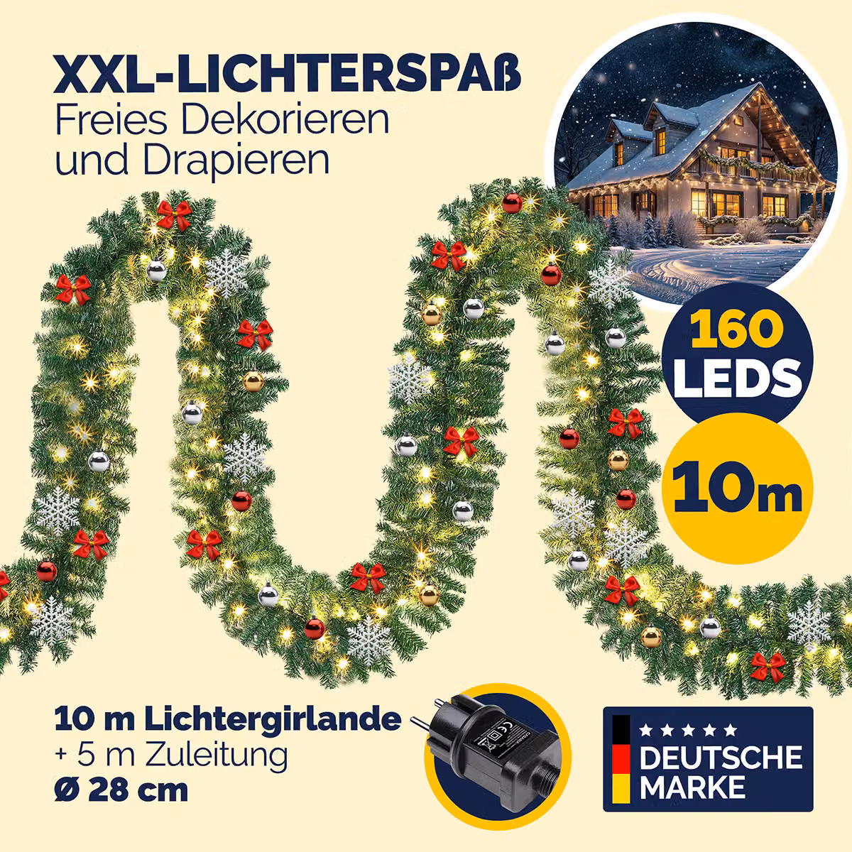 Set di 2 Ghirlande di Natale Casaria con LED Warm White e Colore Verde, Lunghezza Totale 10m, Protezione IP44 – 2