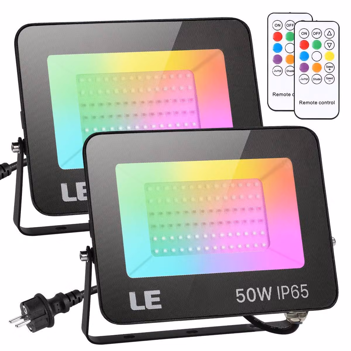 Fari LED RGB Lepro da 50W con telecomando, grado di protezione IP65, confezione da 2 pezzi