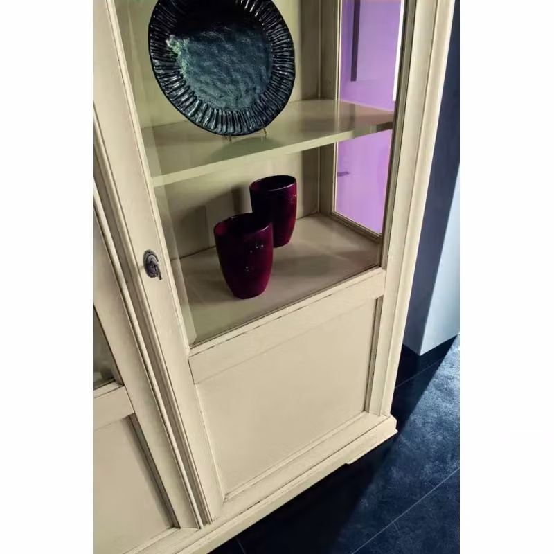 Vetrina shabby chic in legno con ante in vetro Mobili 2G colore avorio L: 145 cm, P: 50 cm, H: 215 cm – 4
