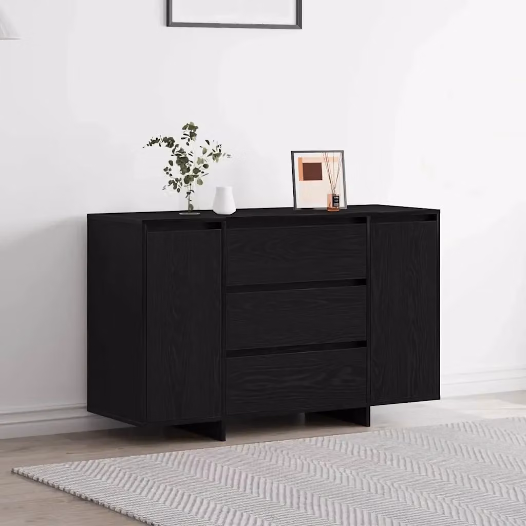 Credenza moderna in legno multistrato Rovere e Nero per soggiorno o sala da pranzo L/P/H: 120 x 41 x 75 cm – 2