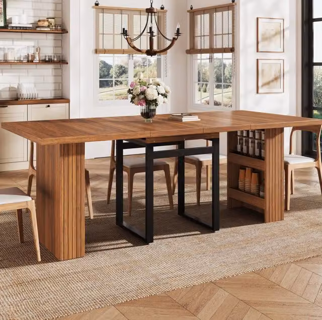Tavolo da pranzo allungabile 200x80x78 cm in MDF marrone scuro con vano contenitore -