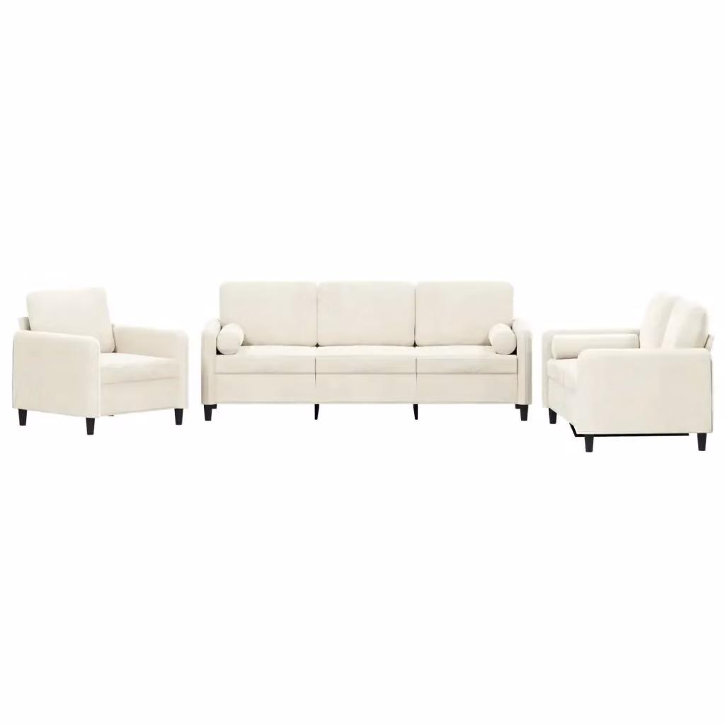 Set di divani 3 pezzi vidaXL in velluto beige con cuscini per soggiorno moderno – 2