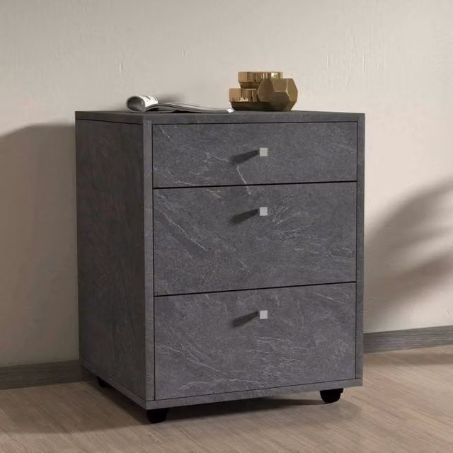 Cassettiera Asgabat DMORA con 3 cassetti per camera da letto, colore Ardesia, L: 47 cm, P: 45 cm, H: 61 cm – 1