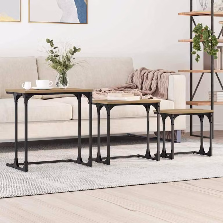 Maison Exclusive - Tavolino da caffè modulare, set di 3 pezzi, legno di quercia artigianale, 50,5 x 35 x 53 cm