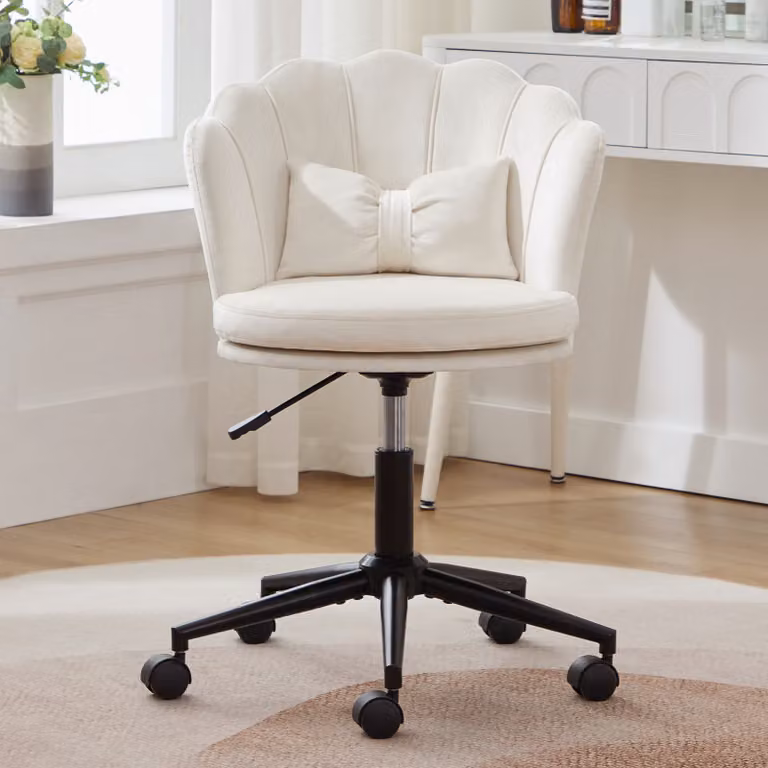 Abrihome sedia da ufficio in tessuto vellutato con cuscino lombare, sedia girevole regolabile in altezza, beige