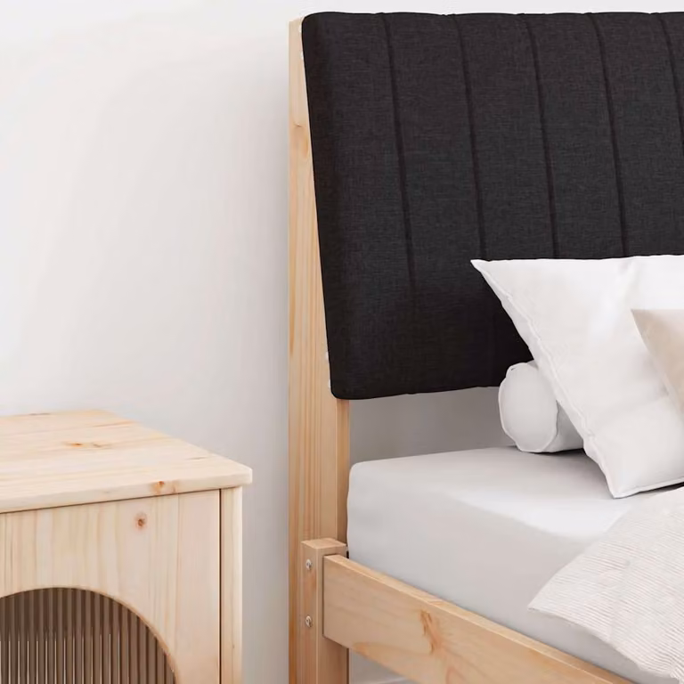 Testiera imbottita moderna vidaXL in pino massello e tessuto, colore Nero, Larghezza: 90 cm