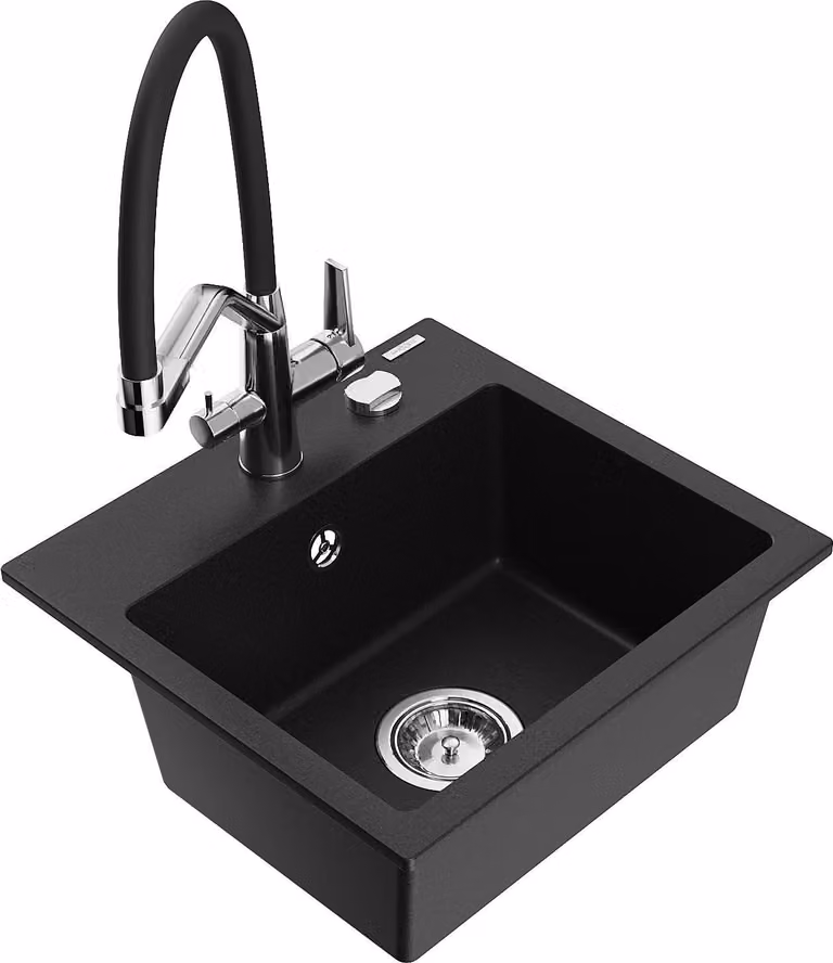 Mexen Milo lavello in granito a 1 vasca con miscelatore cucina Duo, nero - 6505-77-671701-07
